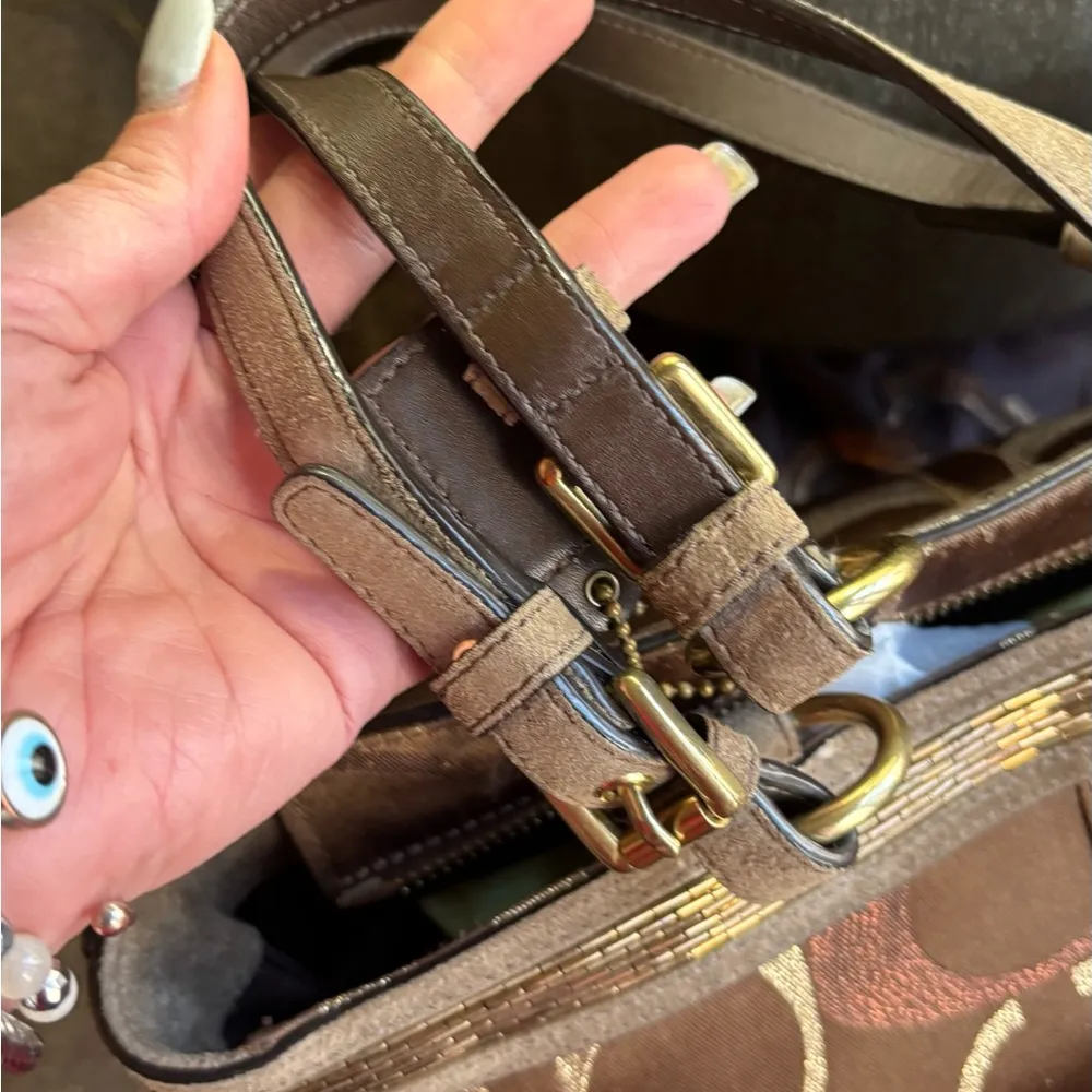 AUTHENTIC COACH 1941 suede leather/Signature cotton canvas Sequins zip top tote - Image 8