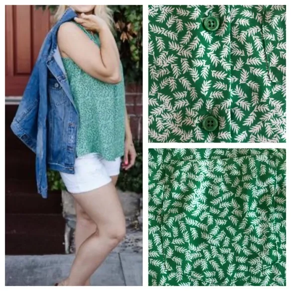 Who What Wear Floral Leaf Sleeveless Green Flow Blouse Top, sz. XS - Image 3