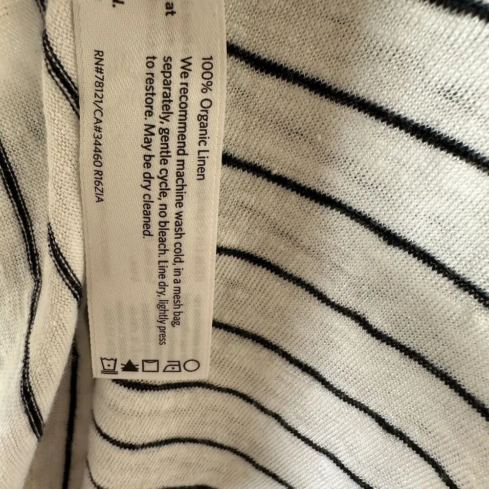 Eileen Fisher Organic Linen Black White Stripe Long Sleeve Blouse Size Large - Image 2