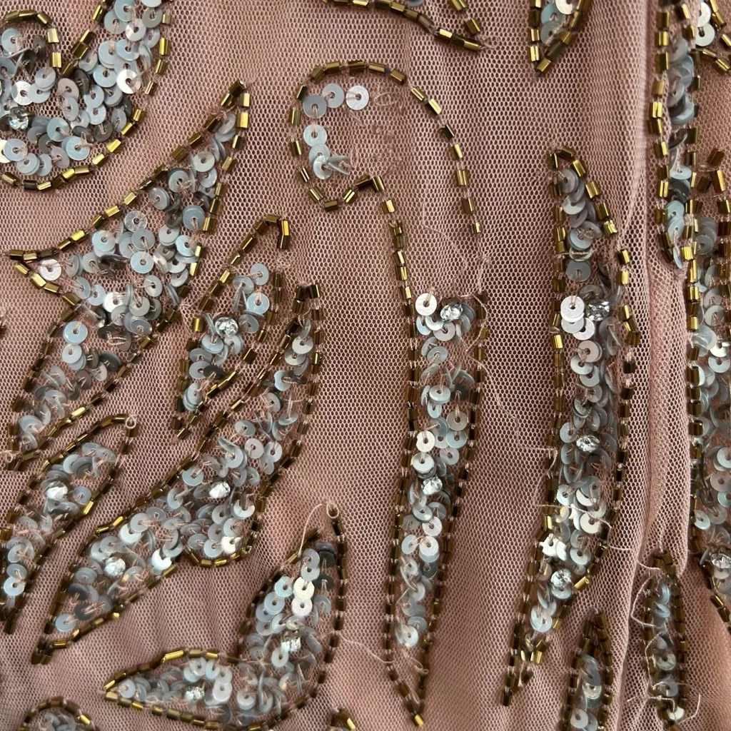 Mac Duggal Abstract Beadwork Tea Length Dress Mocha Size 6 Style Code 5521 NWT - Image 8