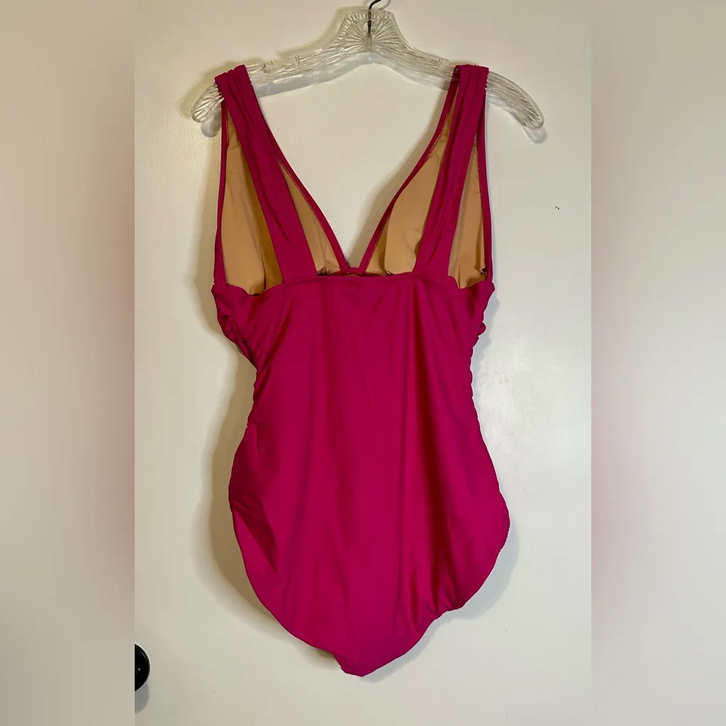 J Crew SwimSuit‎ Women’s Size 12 Pink Fuchsia Ruched One-Piece V Neck Beach NWT - Image 3