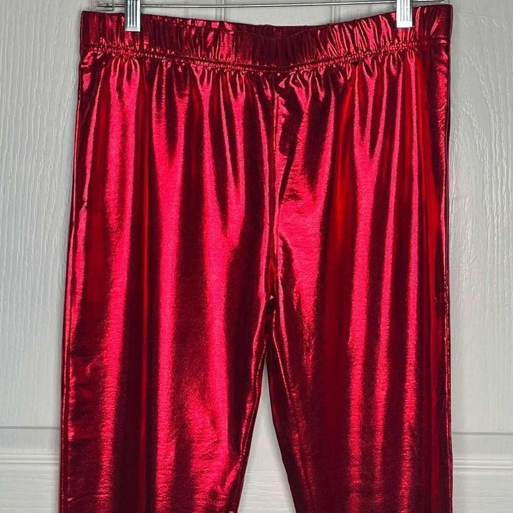Feeling Festive Sz M Red Shiny Holiday Leggings Red Size M - Image 2