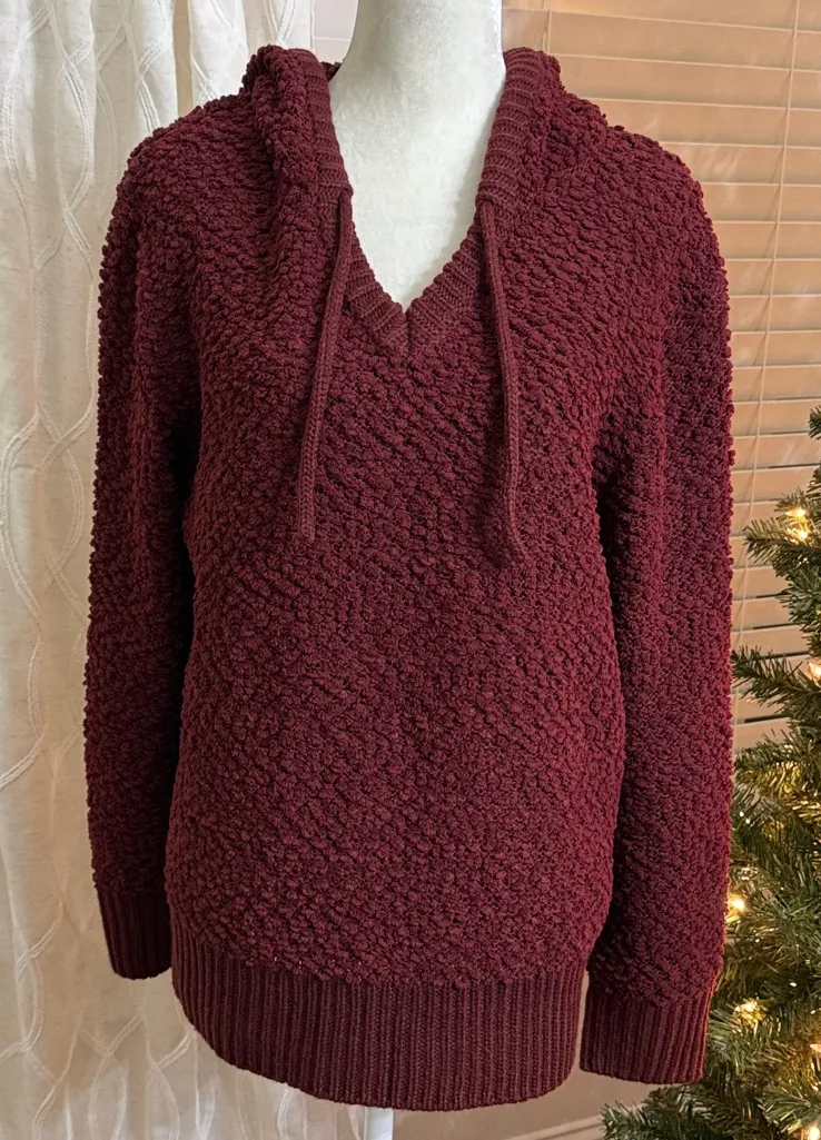 GreenTea Sweater Hoodie Women’s Large Soft Textured Burgundy Pullover Red - Image 1