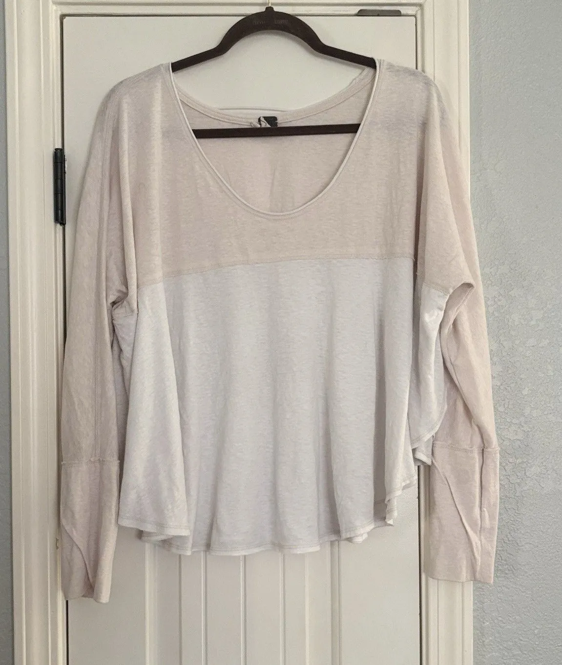 Free People Cloud Nine Top Large Color Block Cream Beige Long Sleeve Side Slits - Image 1