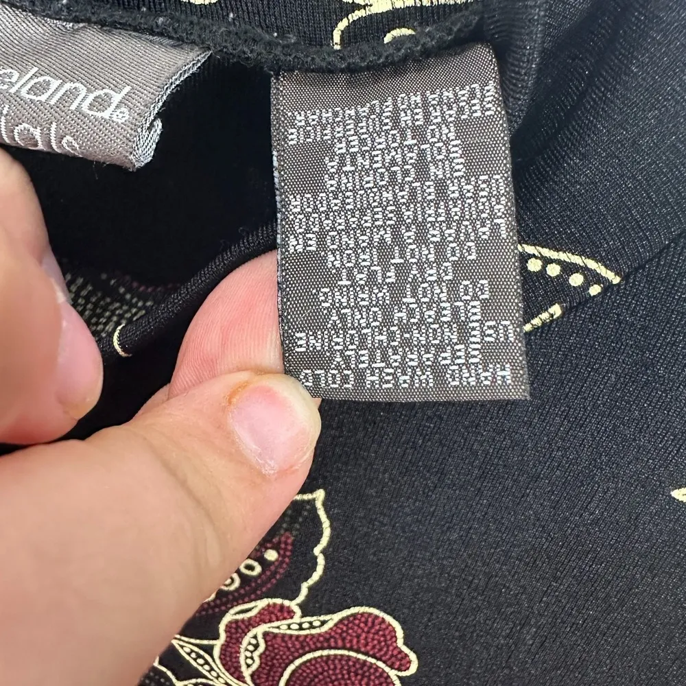 Kathy Ireland Top L Black Floral Paisley Mock Neck Stretch Retro Y2K Boho Career - Image 4