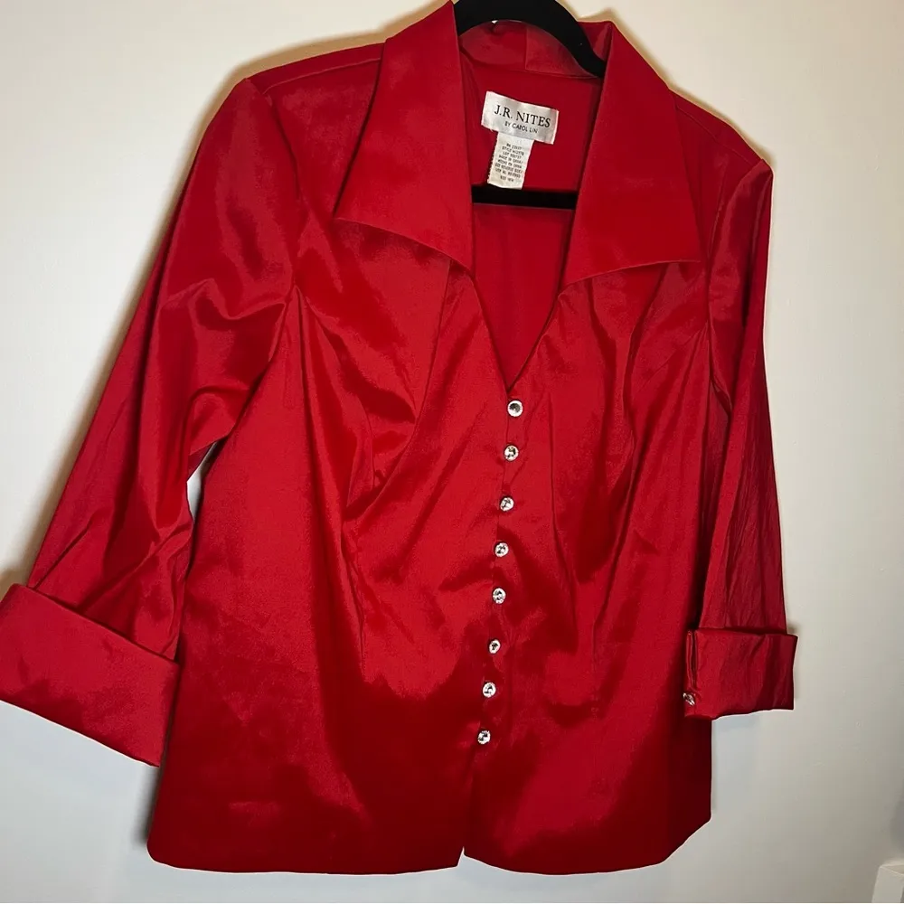 jr nites by carol lin Red Rhinestone Buttons Bow Pleated Top 18W - Image 3