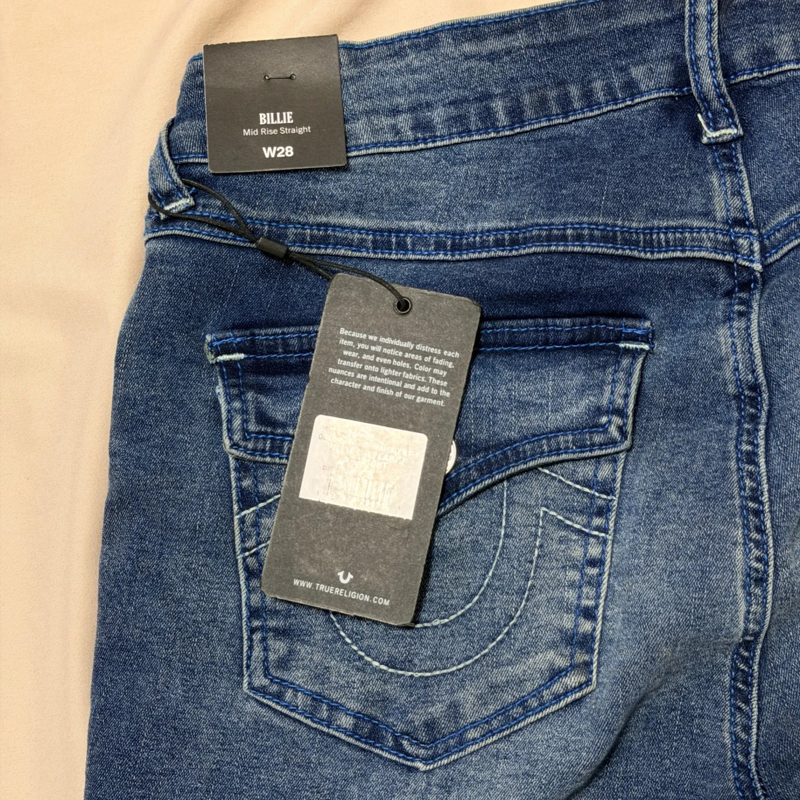 True Religion Billie Mid Rise Straight Leg Jeans Women's Size 28 Blue Wash - Image 5