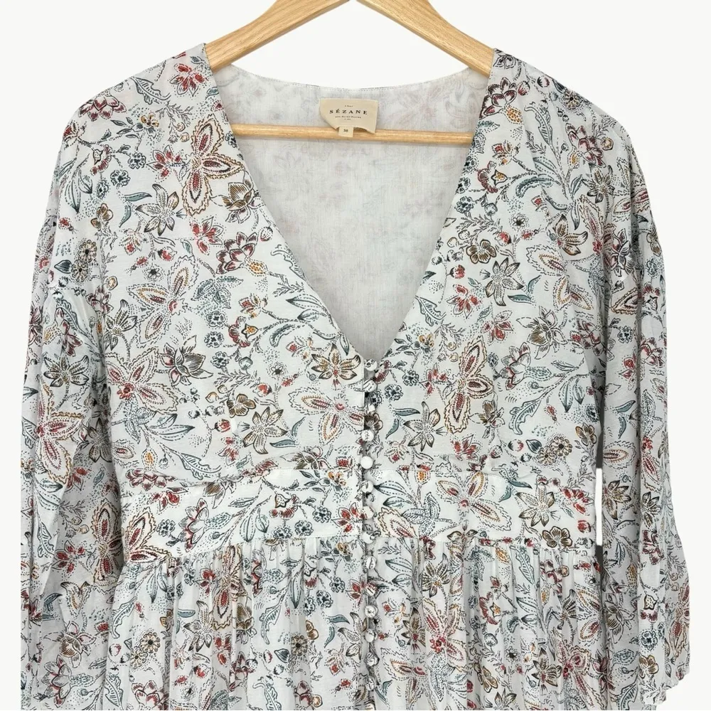 Sézane Bonnie Floral Tiered Maxi Dress | Sz 38 (US 6) | Botanic Garden White - Image 8