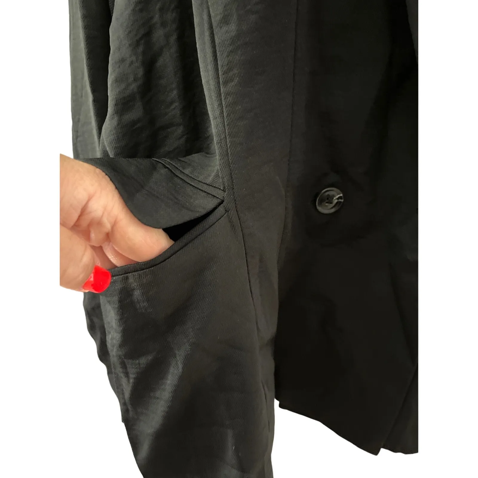 Bobeau Solid Black Long Length Front‎ Pockets Double Breasted Blazer Size Large - Image 7