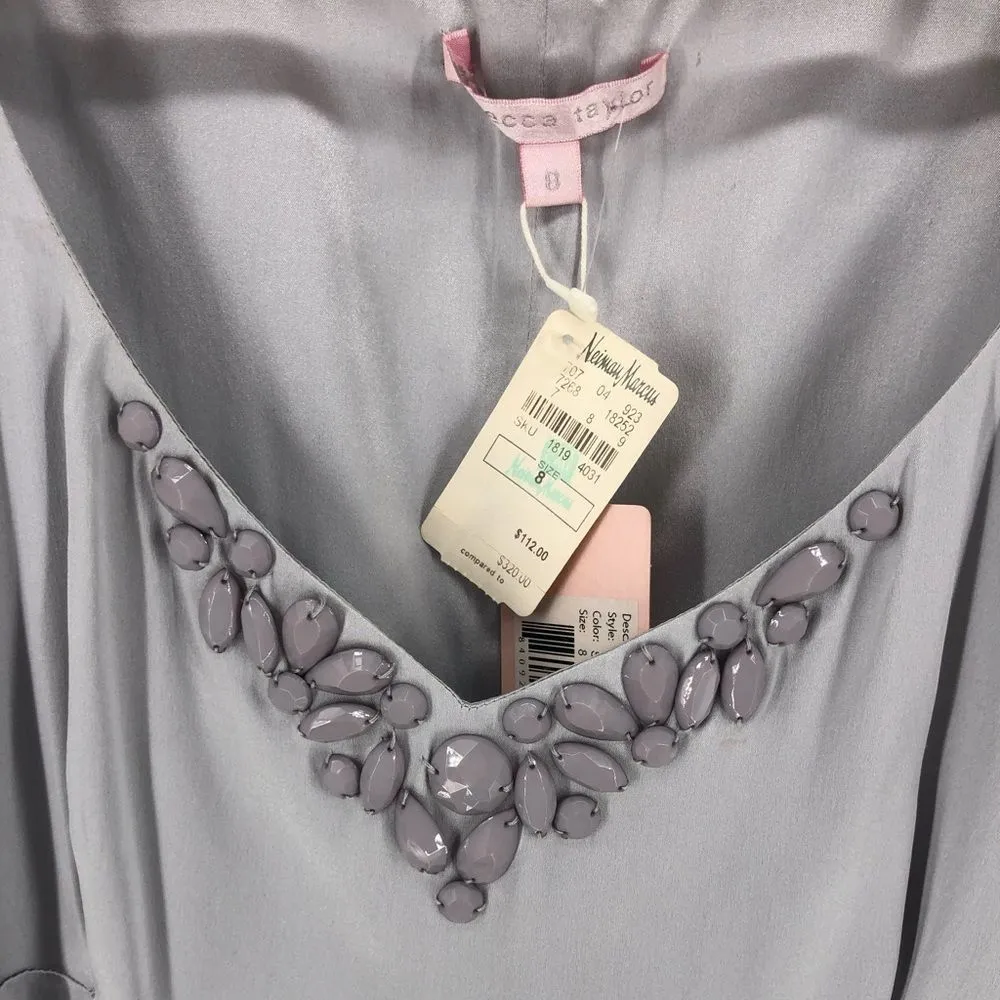 Rebecca Taylor Grey Silk Embellished Beaded Bib Collar Y2K Mini Dress - Image 5