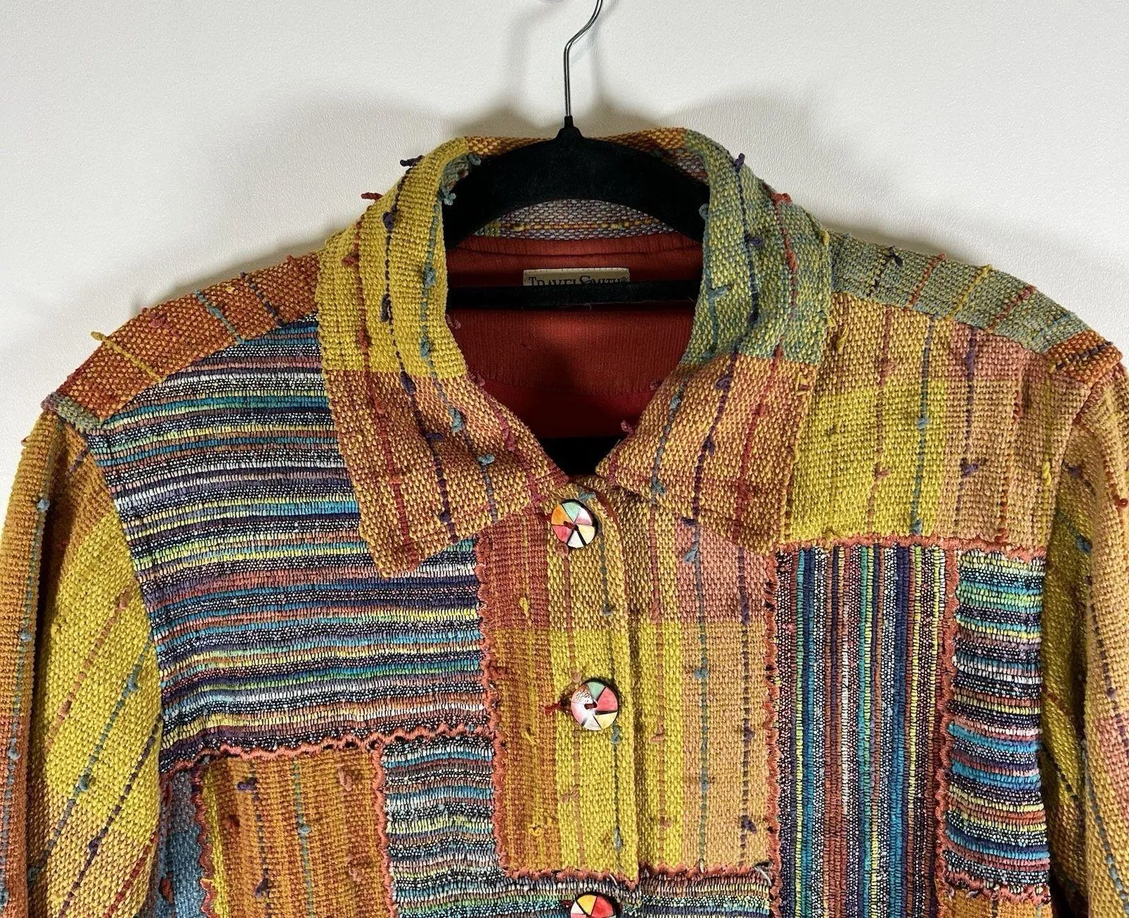 TRAVEL SMITH PATCHWORK ARTSY BOHO JACKET BUTTON DOWN Women's Size Large Colorful - Image 2