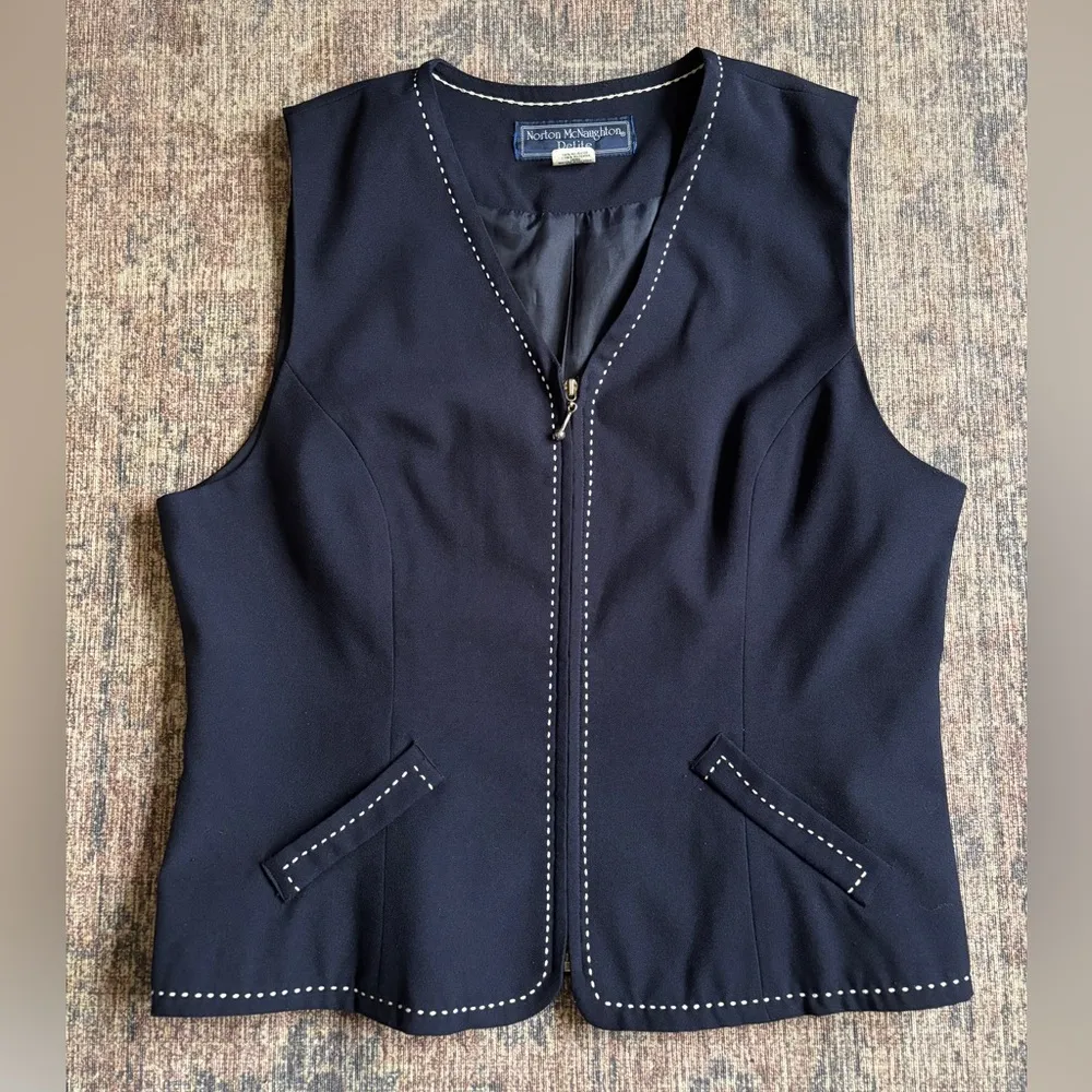 Norton McNaughton Vintage Navy Vest Blouse Women’s Size 10P - Image 7