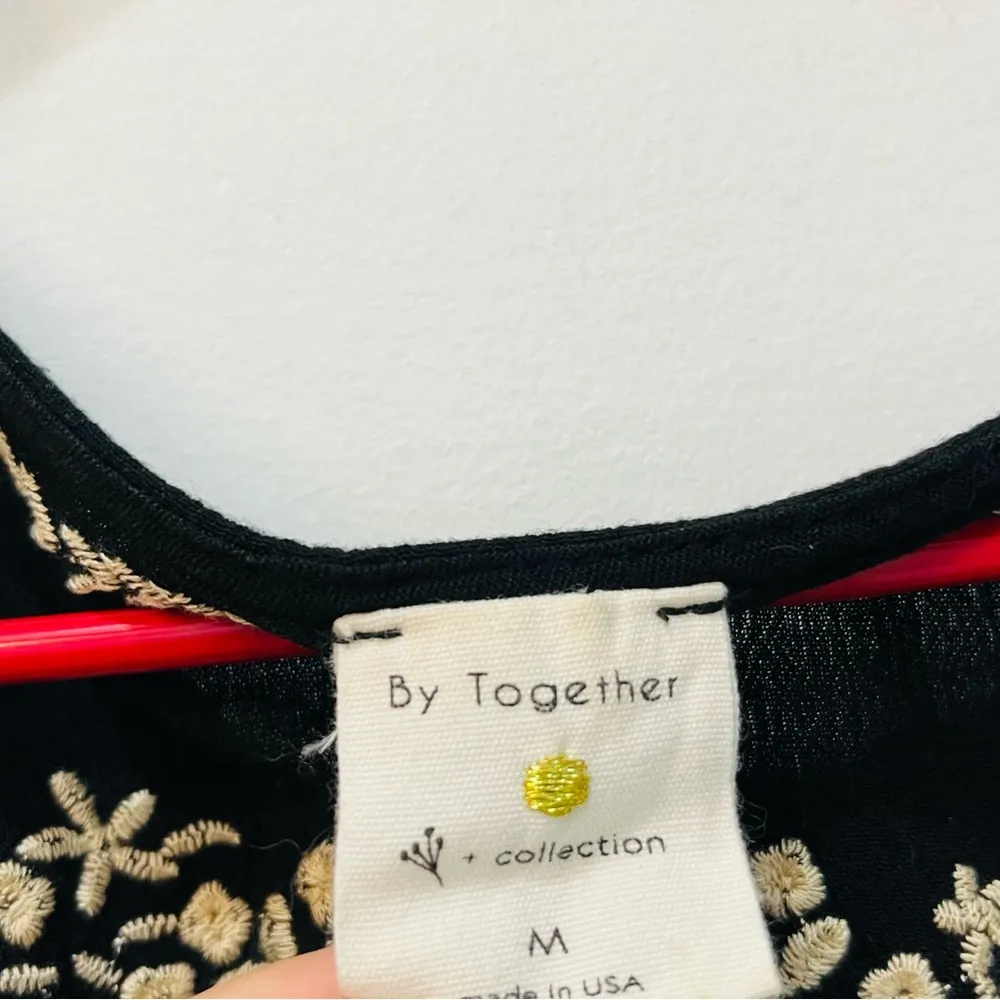 By Together Boho Embroidered Slouchy Oversized sleeve  Top Black Size Me… - Image 2