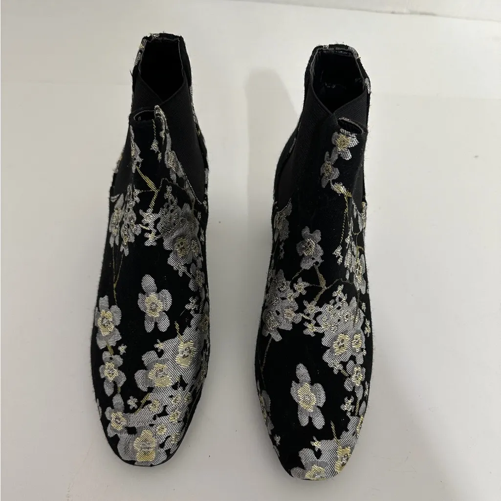 Anne Klein Gorgia Chelsea Floral Brocade Ankle Boots Black Booties Size 6M - Image 2