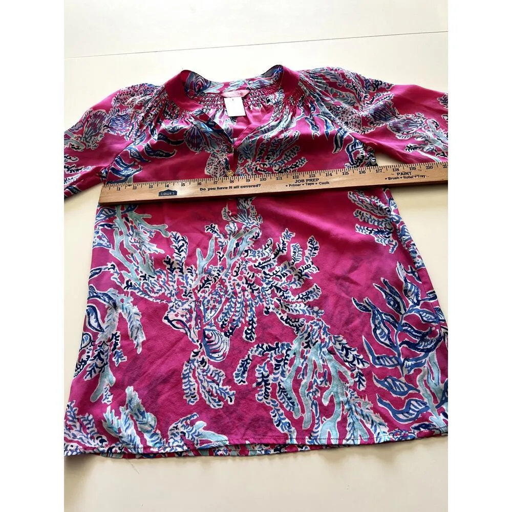 Lilly Pulitzer size XXS silk Elsa print pink & blue top Summery Parties, - Image 5