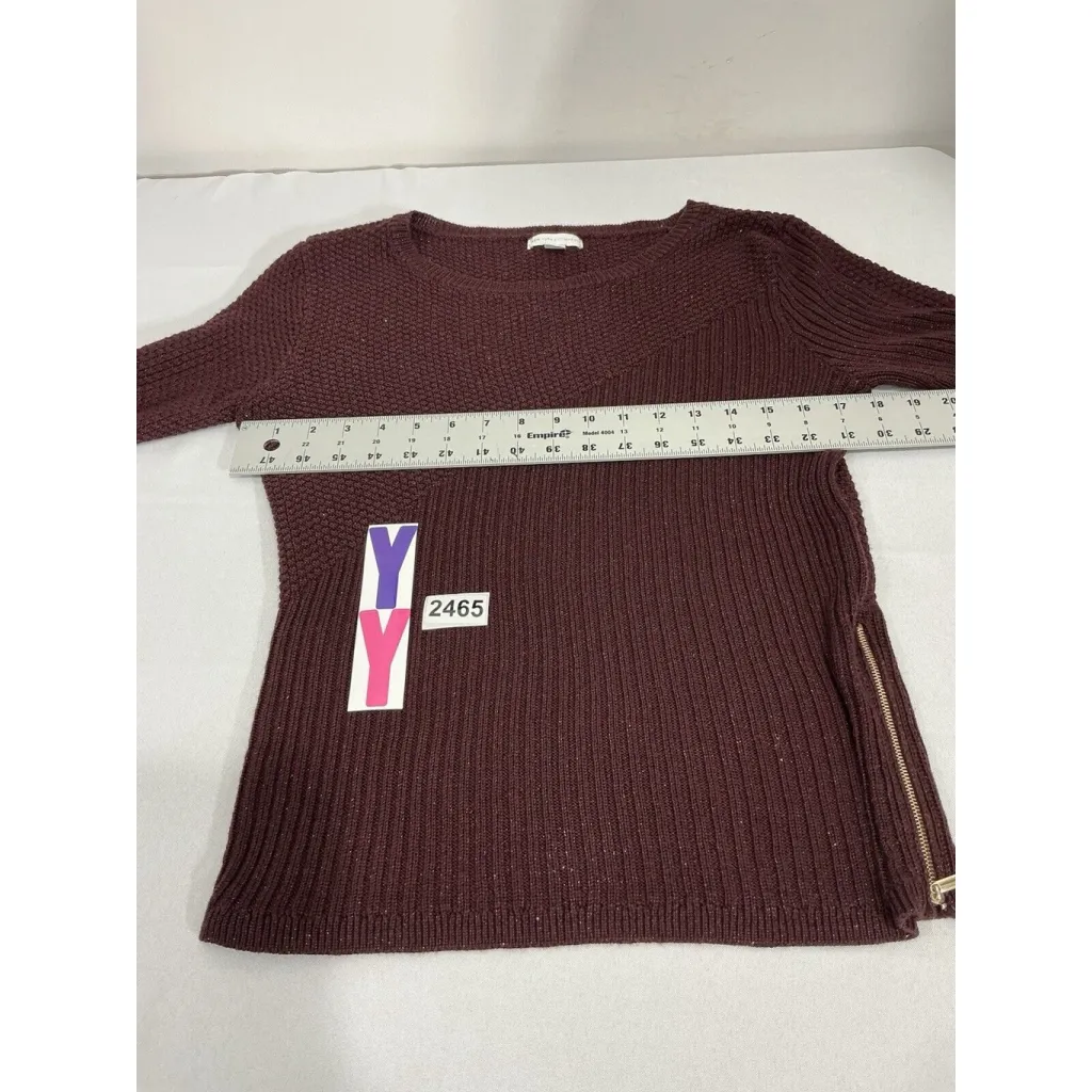 Womans New York & Co Small Maroon Metallic Pullover 3/4 Sleeve Sweater - Image 6
