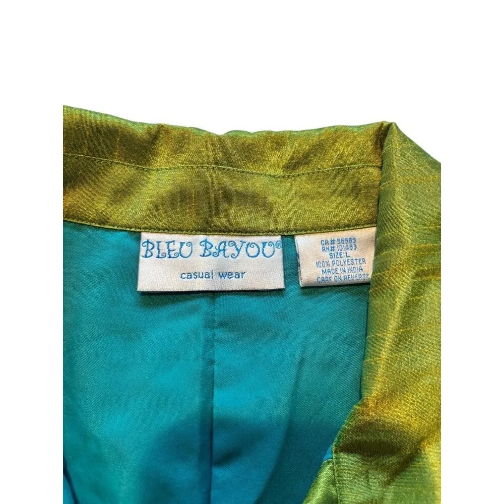 Bleu Bayou Women's Casual Lime Green & Blue Top Size L - Image 3