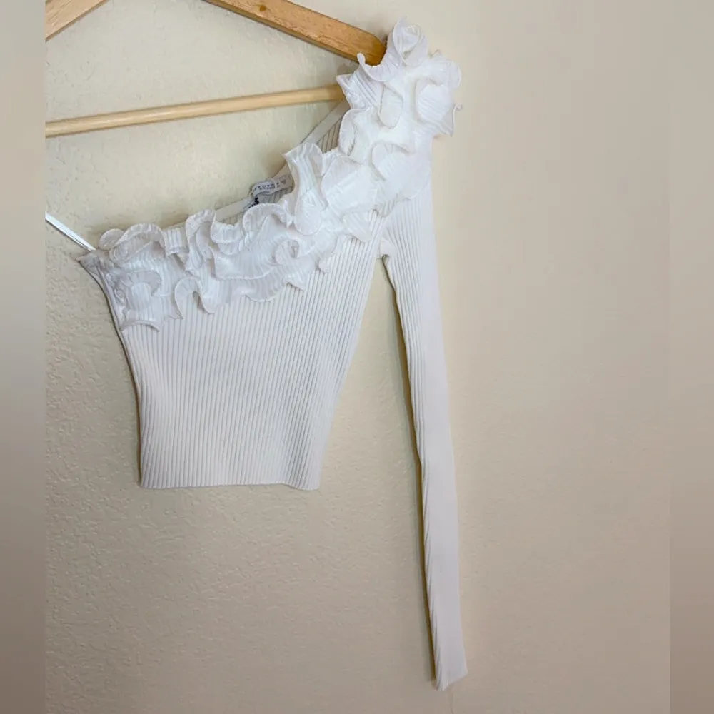 Zara crop one sleeve top with tulle - Image 2