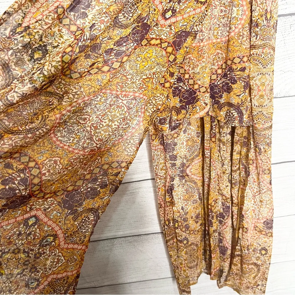 Boho Orange & Purple Paisley Sleeveless Flowy High Lo Slit Maxi Dress Size Large - Image 7