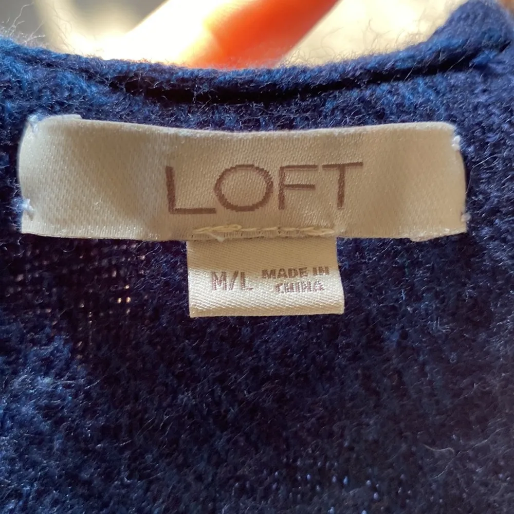 LOFT Navy Plaid Fringe Ends Pancho Open Cardigan Size M/L - Image 4