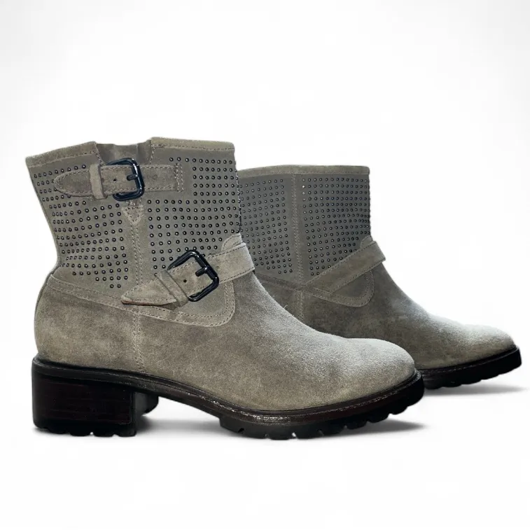 Coach Studded Buckle Combat Moto Boots Taupe Suede Size 7.5B - Image 3