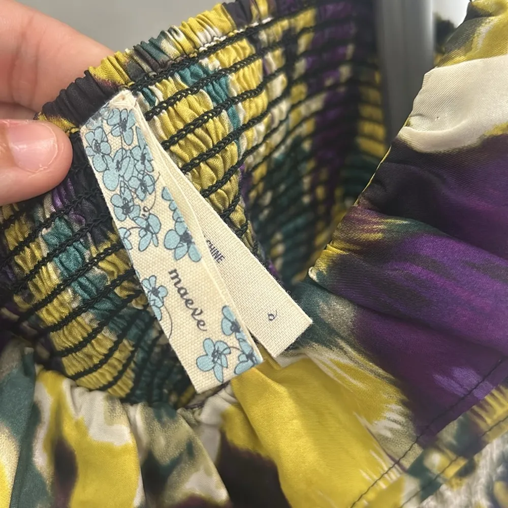 Anthropologie Maeve Giverny Silk Purple Yellow Green Floral Dress - Image 3