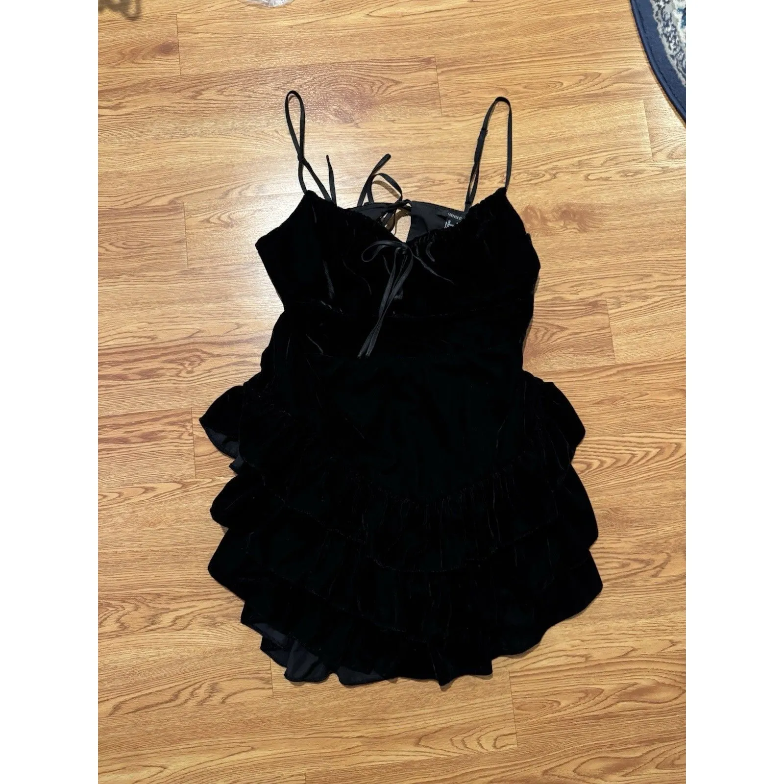 Forever 21 Dress Stretch Velvet Mini Coquette XL Black Goth Fairy Whimsigoth - Image 11