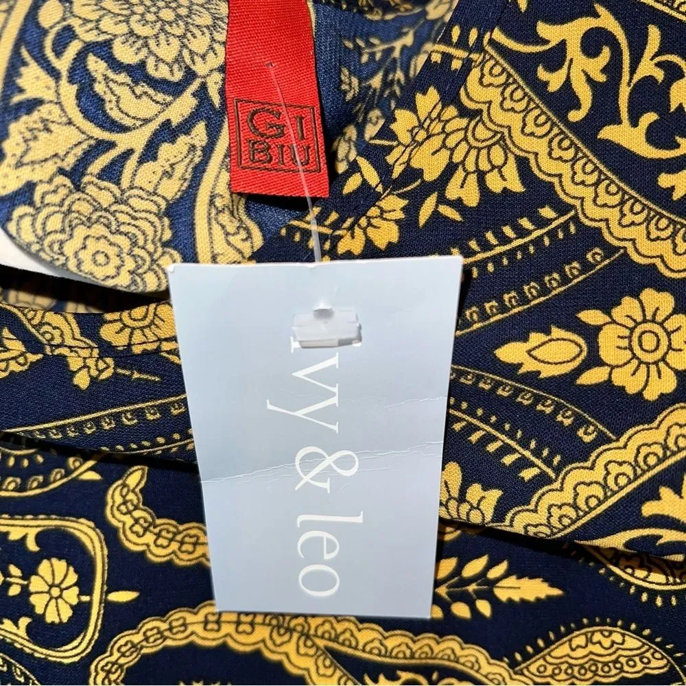 Gi Biu Women's 3/4 Sleeves Sheath Knee Length Long Sleeve Dress Navy w/Yellow - Image 13