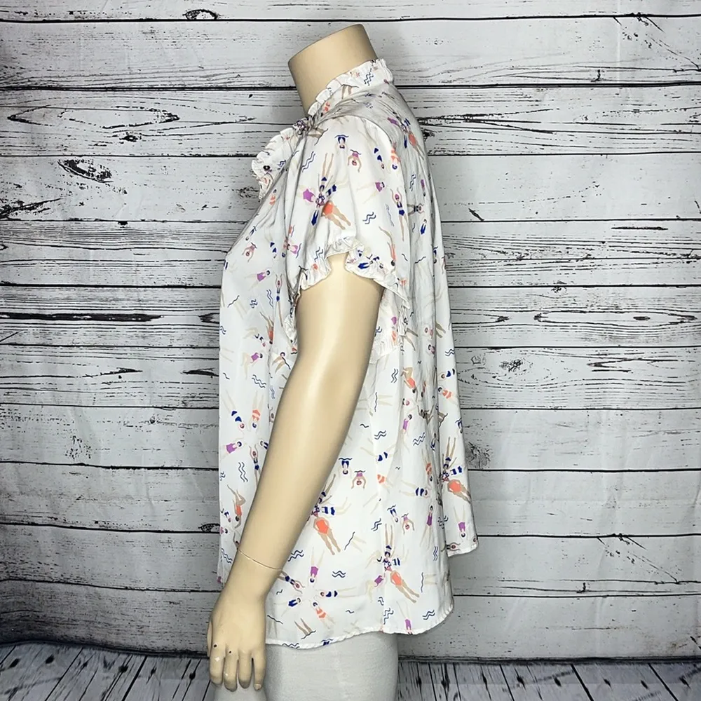 ModCloth Size 4X Synchronized Swimming Beach Pool Party Ruffle Henley Blouse Top - Image 3