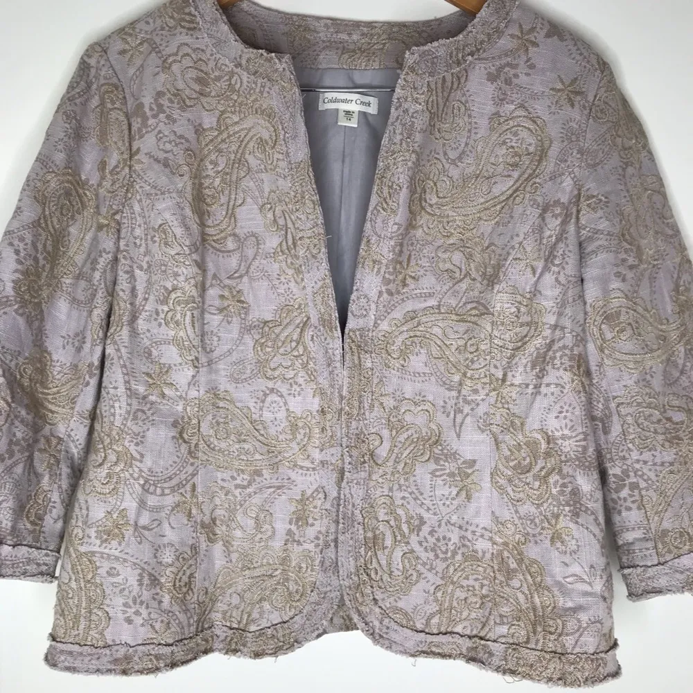 Coldwater Creek linen blend paisley embroidered blazer jacket size 14 new! - Image 4