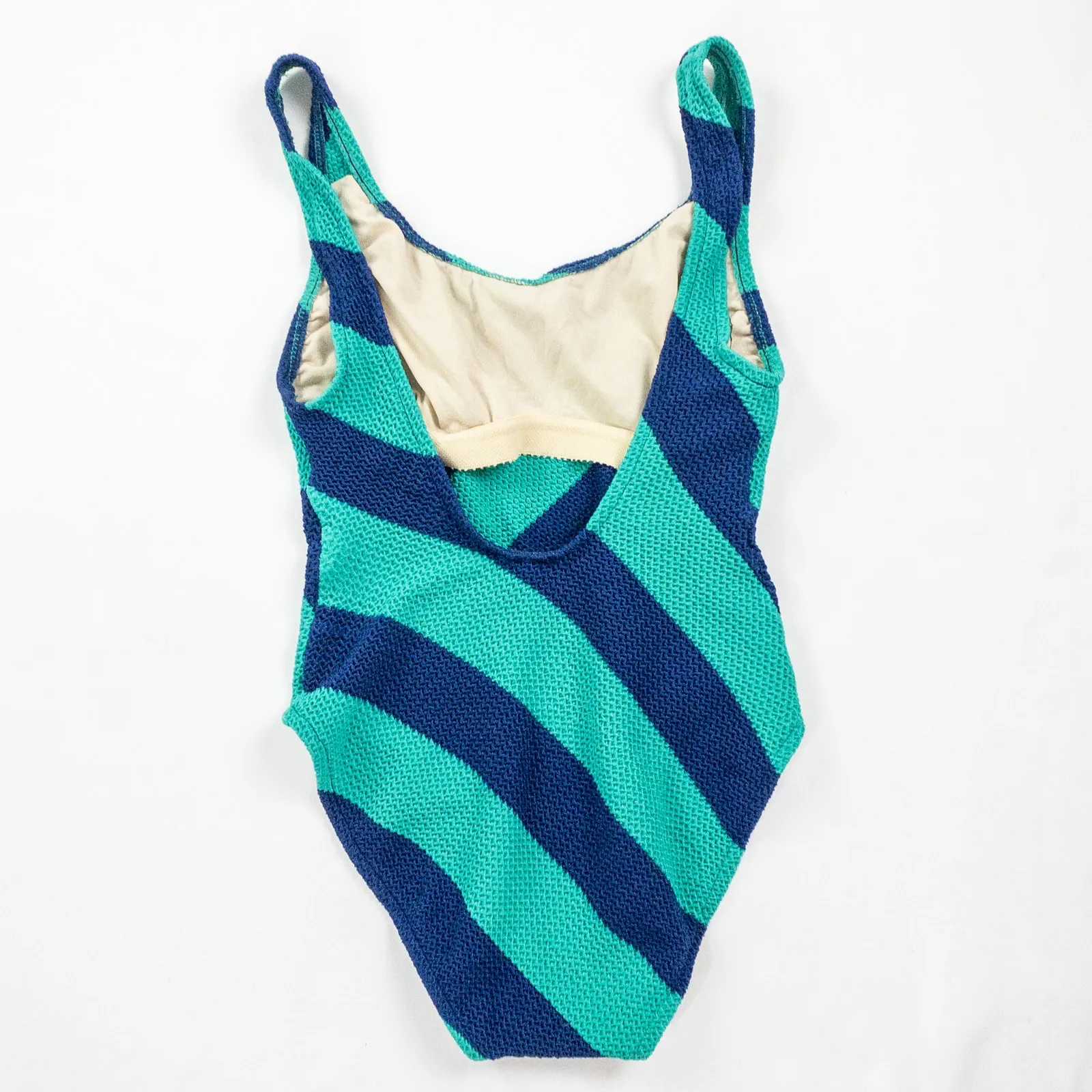 Vintage Green Blue Crochet One Piece Swimsuit Womens Medium - Image 4
