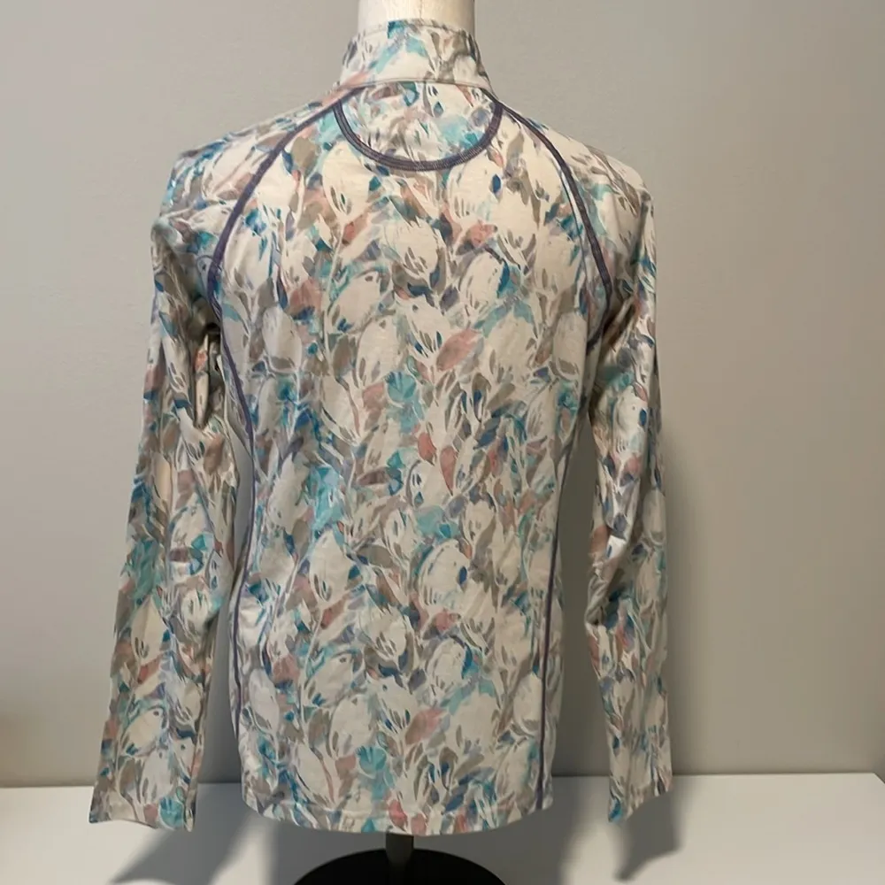 Orvis teal/ cream floral pattern 1/4 zip pullover sz S - Image 2