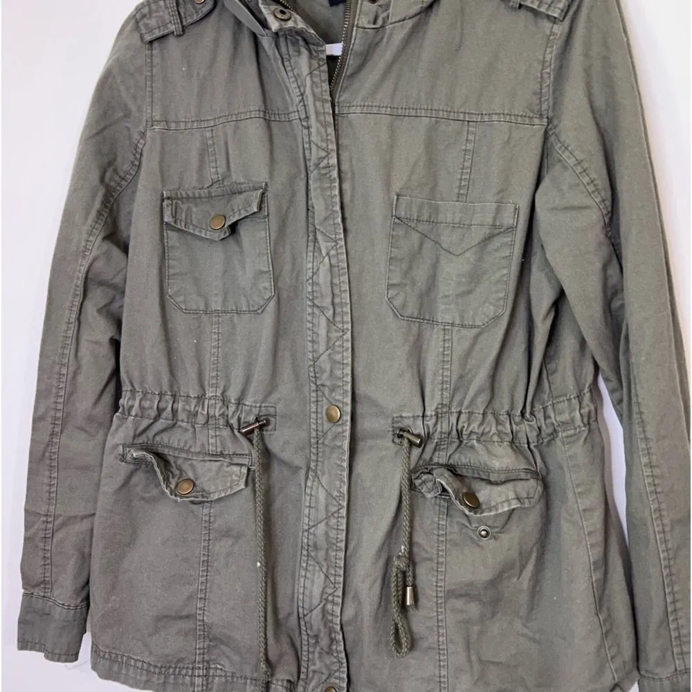 New Look Army Green Utility Jacket with Hood womens M Cotton - Image 2