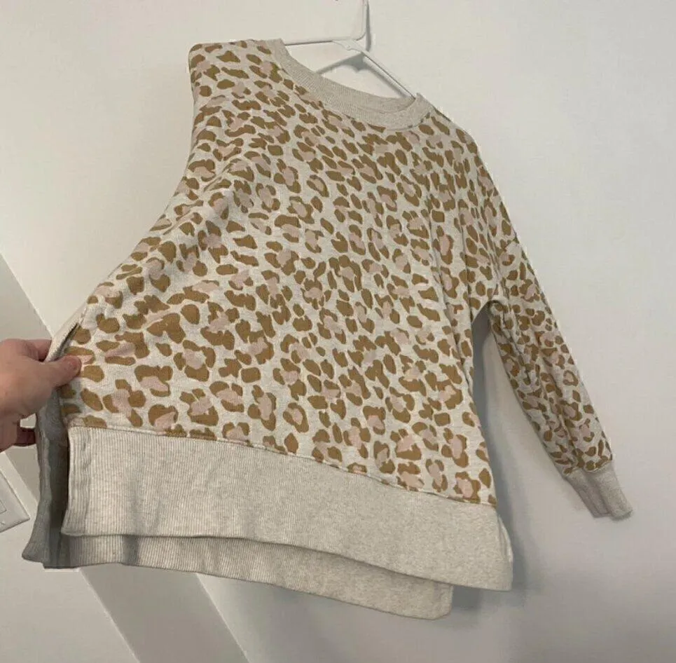 AERIE AMERICAN EAGLE Oversized Desert Sweatshirt Cream Tan Leopard Cheetah Tunic - Image 10