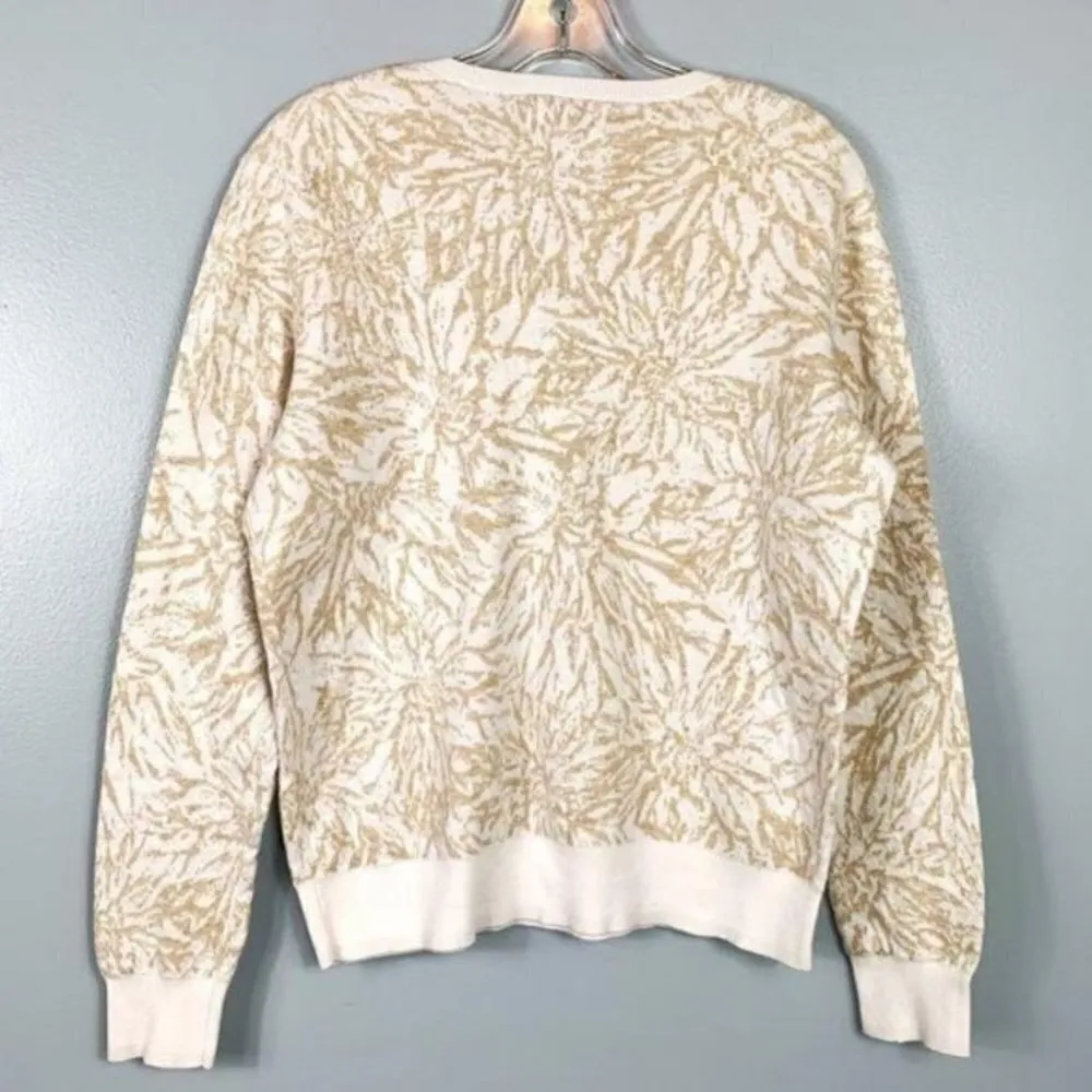 G.H. Bass & Co. Cream Tan Floral Knit Sweater Size Large 100% Cotton Cozy Fall - Image 3