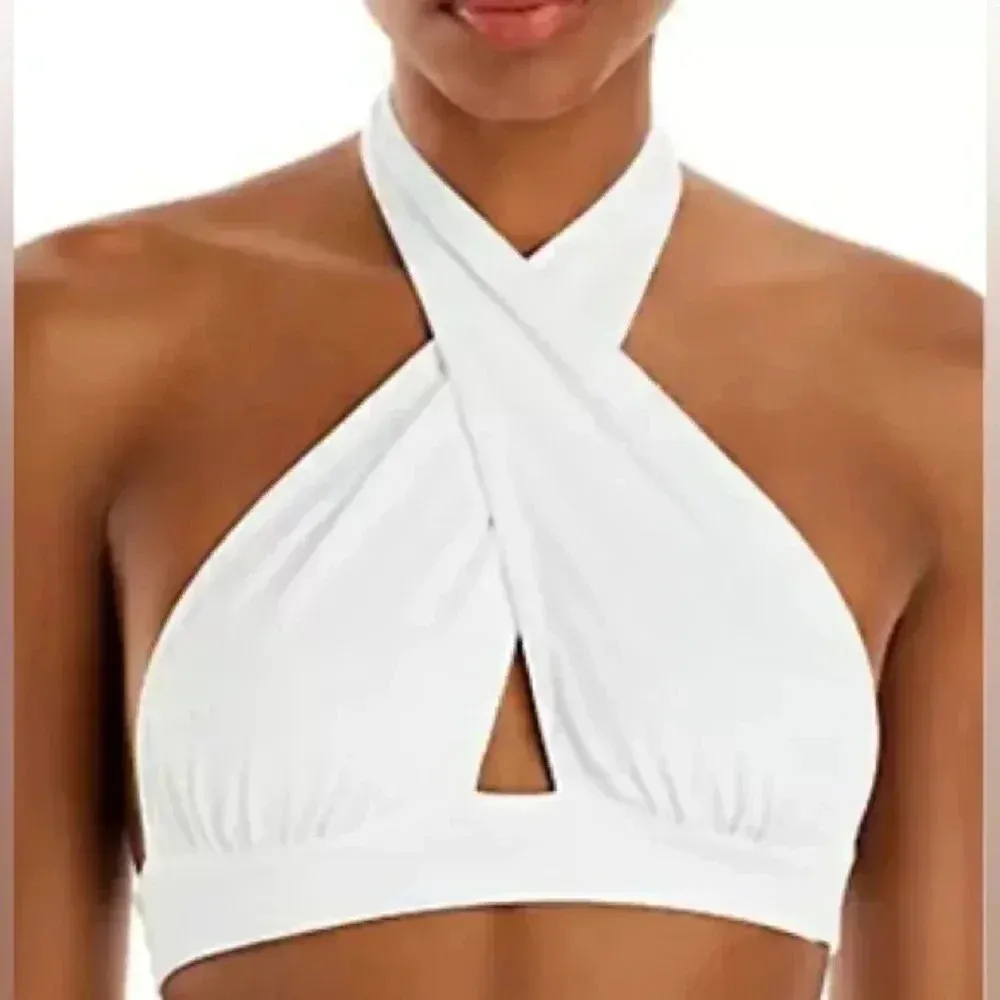 Norma Kamali‎ Cross Halter Bikini Top Sz S in White - Image 2