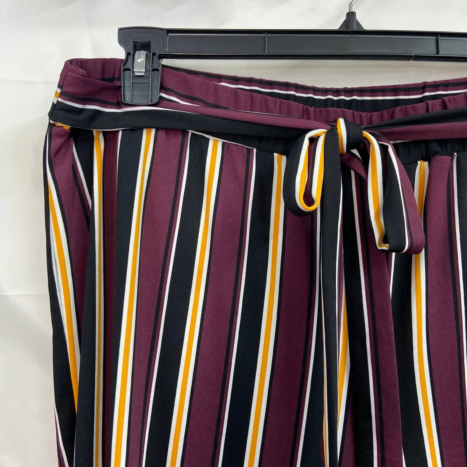 Ultra Flirt women's burgundy striped belted pull on flare stretch casual pants - Image 2