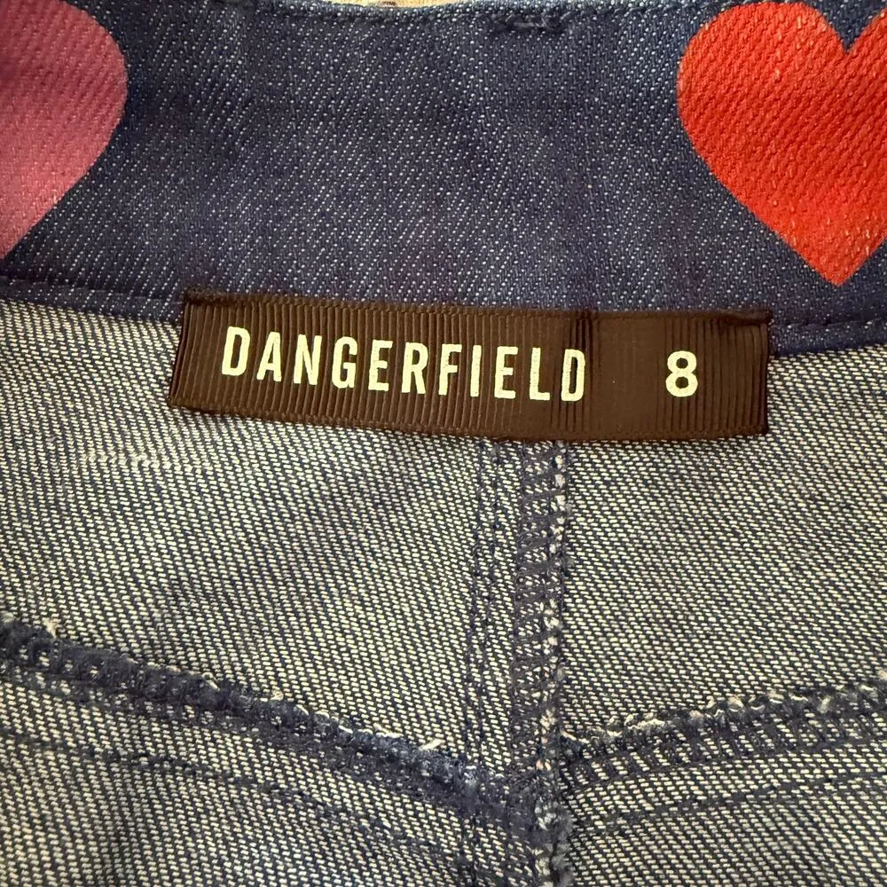 DANGERFIELD | Skipped a Beat Multicolor Heart Print Wide Leg Jeans | Size 8 Blue - Image 7