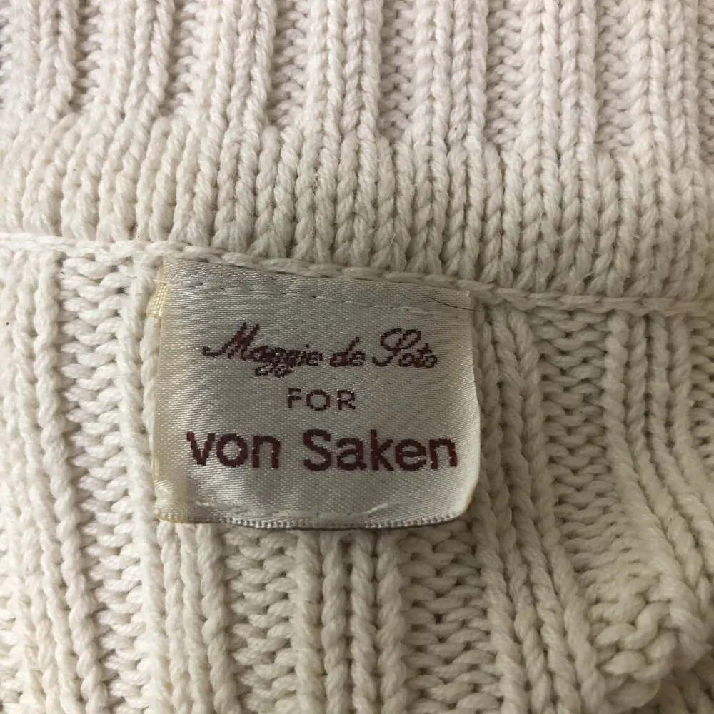 Vintage 90s cream cardigan cotton ribbed cable knit metal zipper collared Sz L White Size L - Image 7