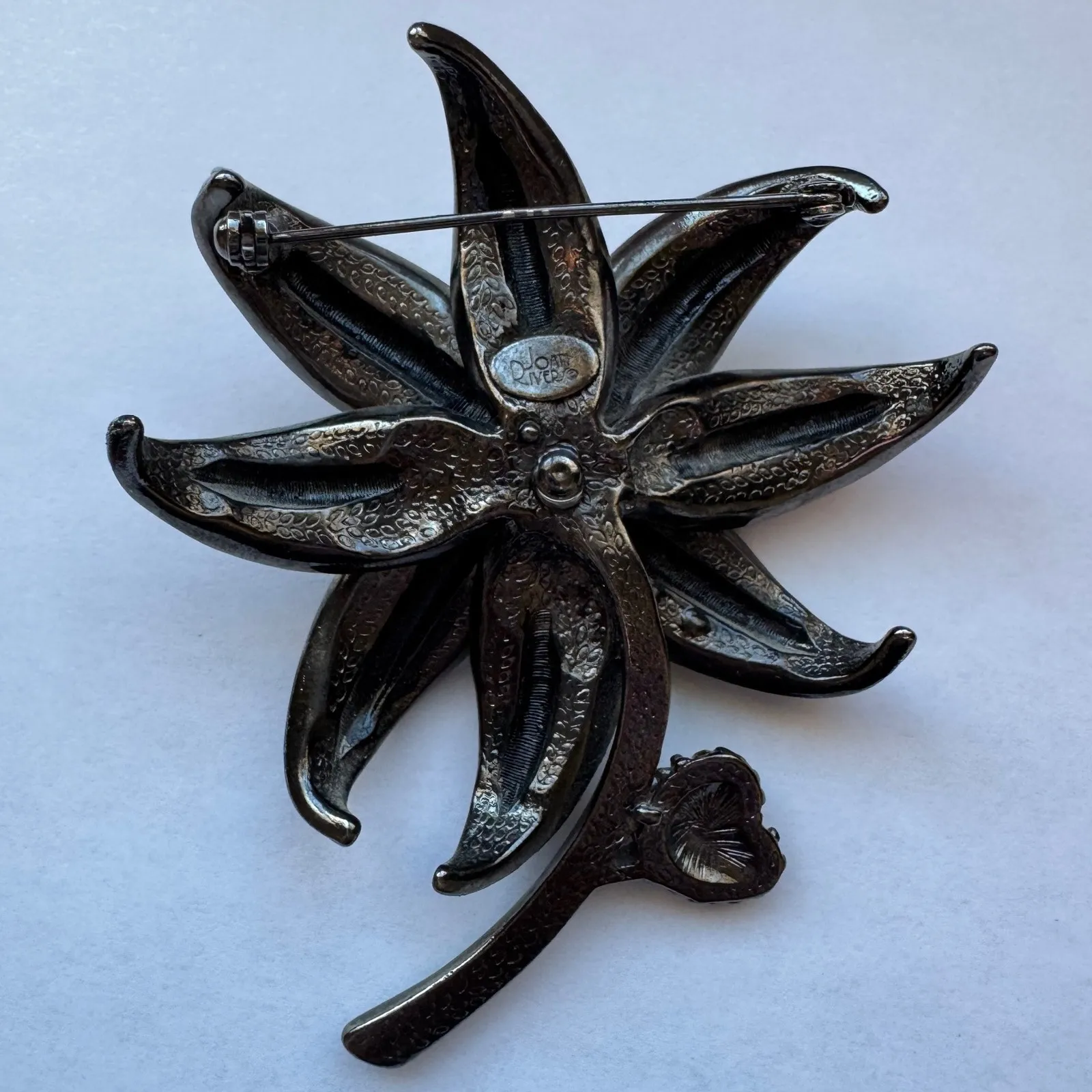 Vintage Joan Rivers Topaz Amber Crystal Rhinestone Brooch Pin Large Floral Women - Image 8