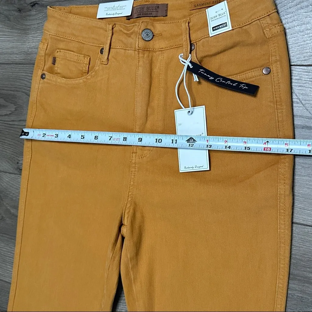 Judy Blue 31” High Waist Raw Hem Flare Jeans Tummy Control Marigold Orange 29 - Image 8