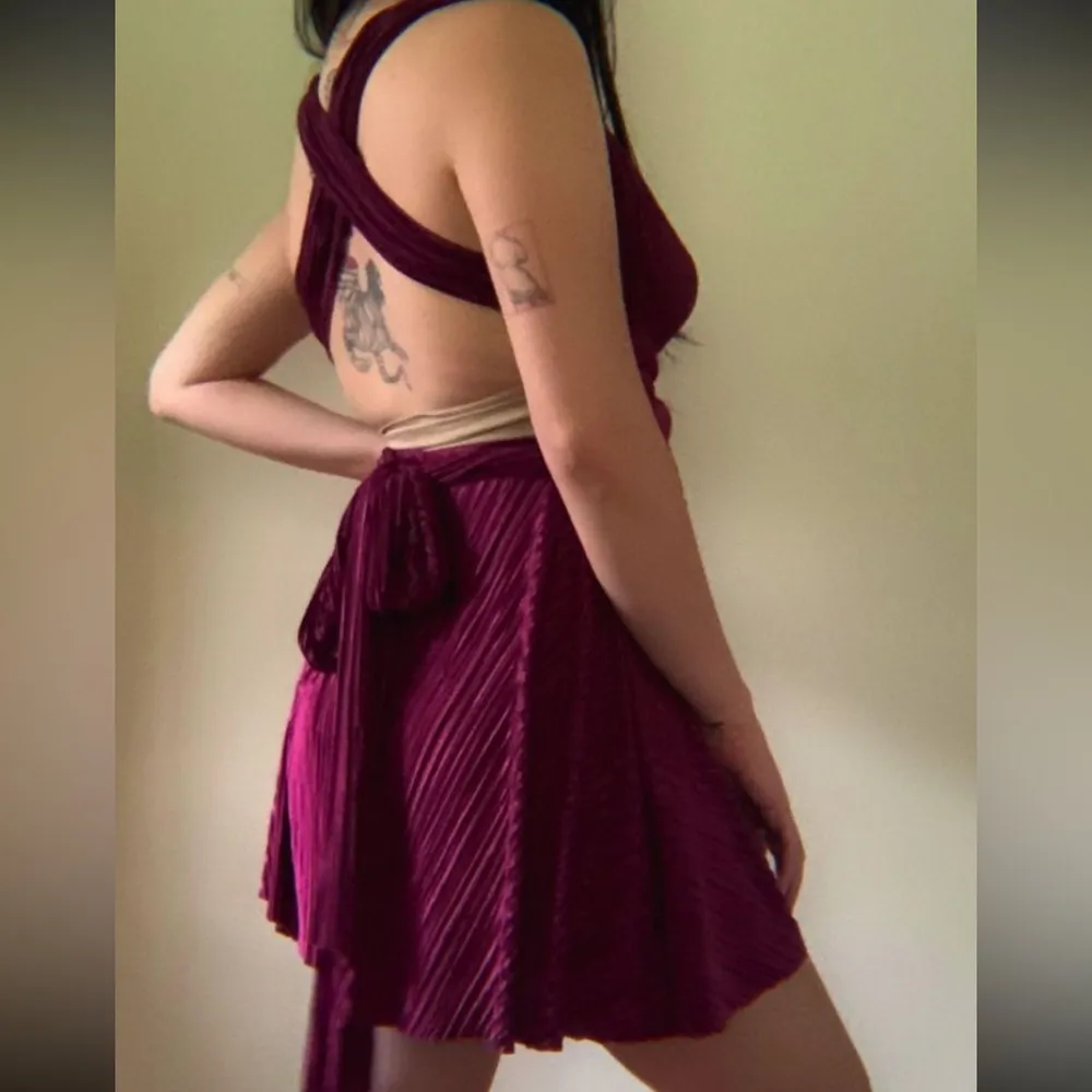 Multi Tie Boutique Textured Satin Mini Dress - Image 5