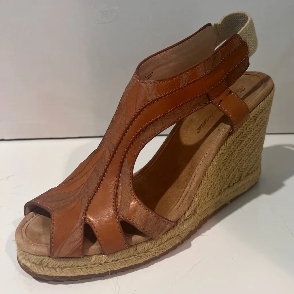 Tommy Bahama Reanna Laser-Etched‎ Leather Wedge Sandals Espadrilles Size 8.5 - Image 13