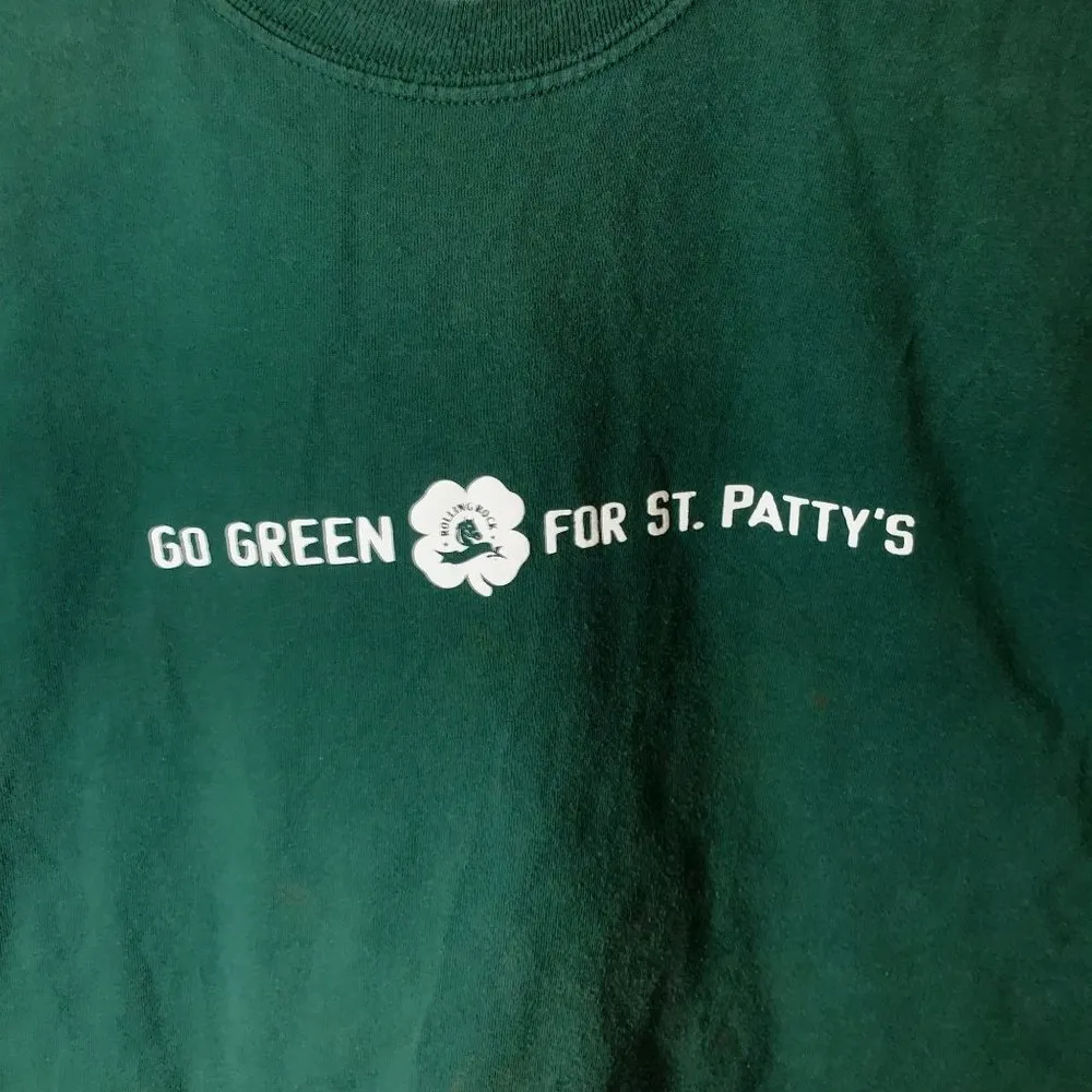 Vintage Rolling Rock Pale Go Green For St Patty's T Shirt 90s Y2K Graphic Tee XL - Image 7
