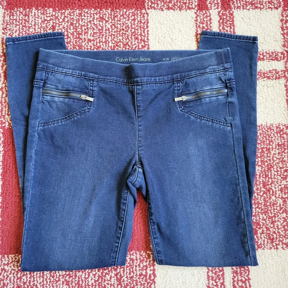 Calvin Klein Jeans Knitigo denim moto leggings size 28 - Image 4