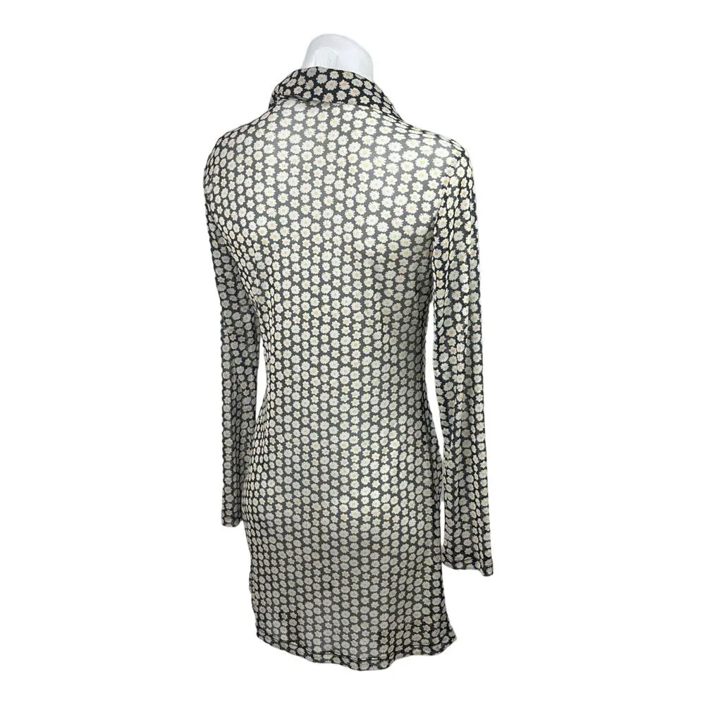 Wild Fable NWT Sheer Daisy Floral Ruched Bodycon Button Up Shirt Dress Size XS - Image 4