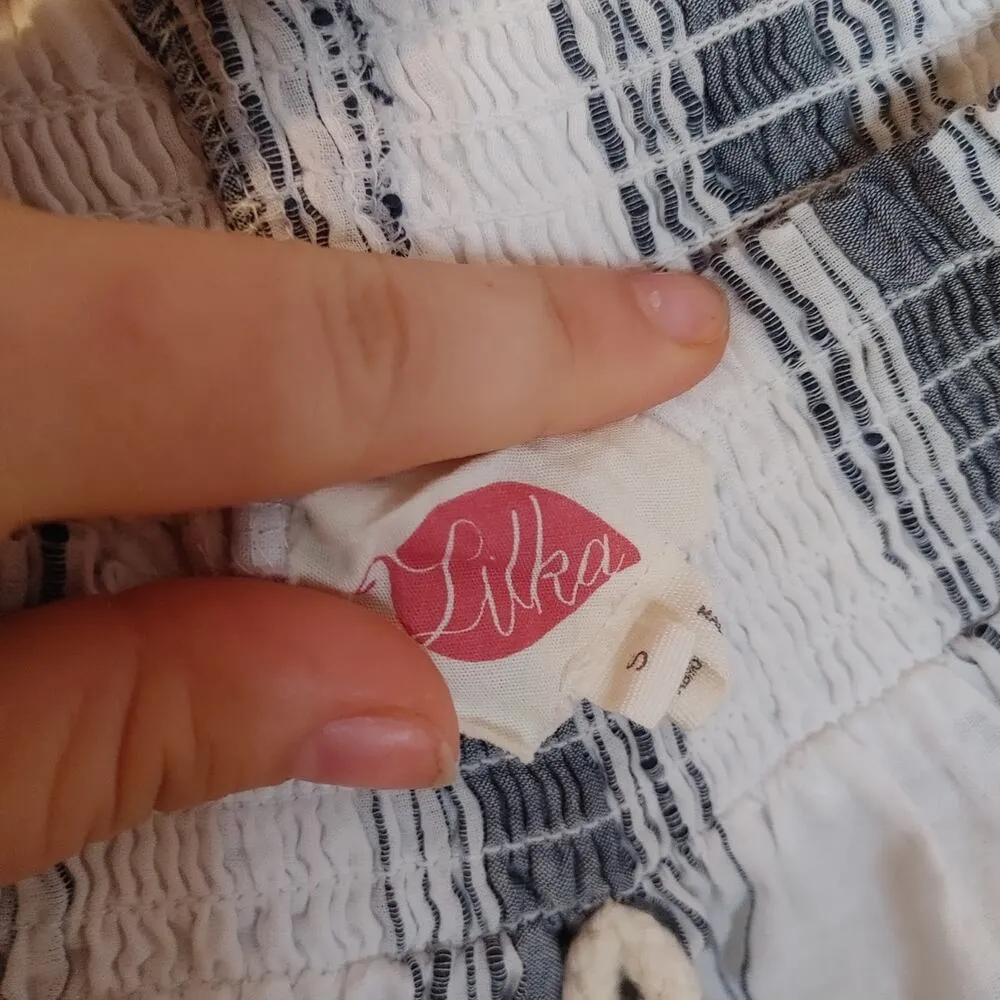 Anthropologie Lilka Size Small S Cropped Blue White Tassle Playa Peasant Top - Image 5