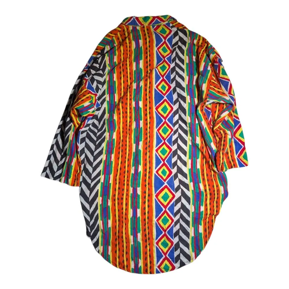 Vtg 1990s Anne Cole Colorful African Tribal Print Oversized Button Up Top Sz S Orange - Image 2