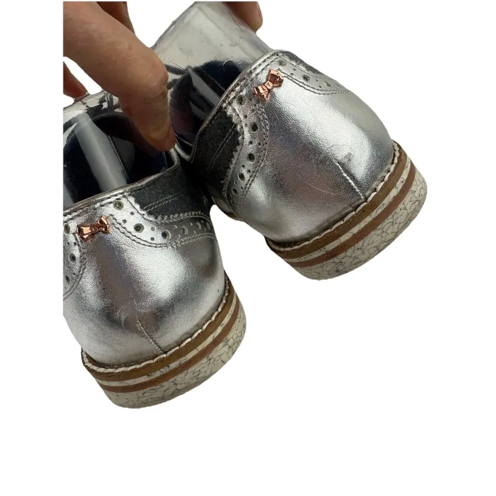 *Ted Baker Anoihe Oxford Loafers Womens US 9 Silver Gray Lace Up Quiet Luxury - Image 9
