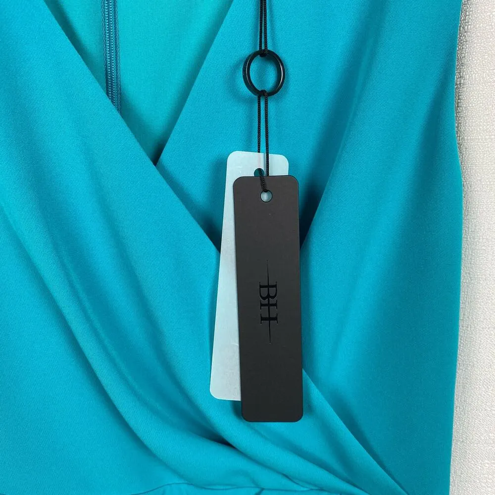 Black Halo Teal Nora V Neck Sleeveless Faux Wrap Sheath Dress Sz.6 NWT - Image 7
